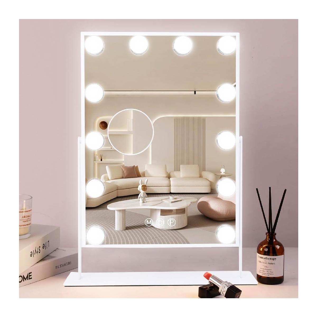 Espejo de Maquillaje Hollywood con Luz LED y Batería Recargable