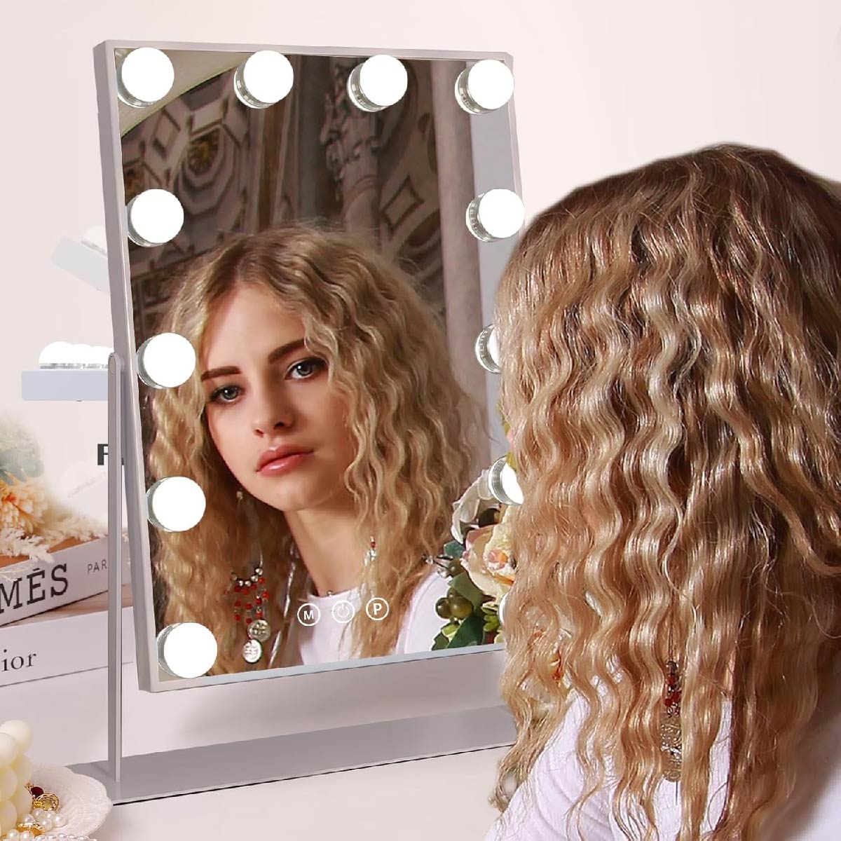 Espejo de Maquillaje Hollywood con Luz LED y Batería Recargable