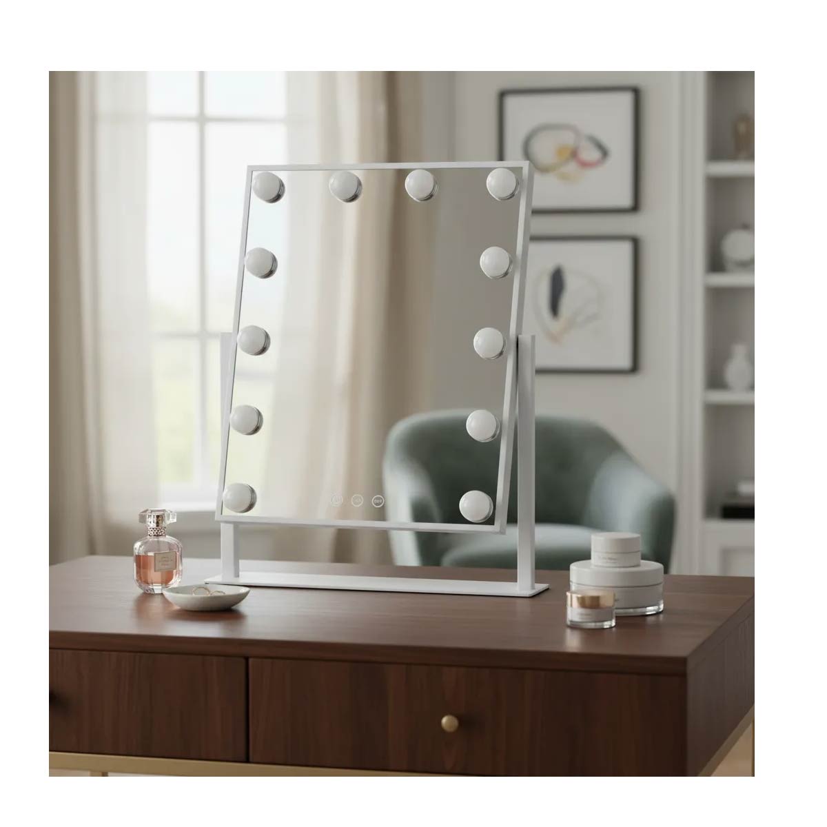 Espejo de Maquillaje Hollywood con Luz LED y Batería Recargable