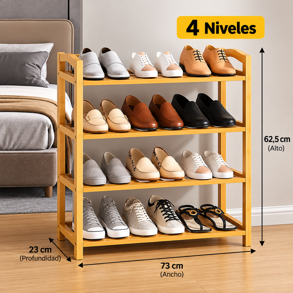 Organizador De Zapatos 4 Estantes Zapatero De Bambú - Marrón