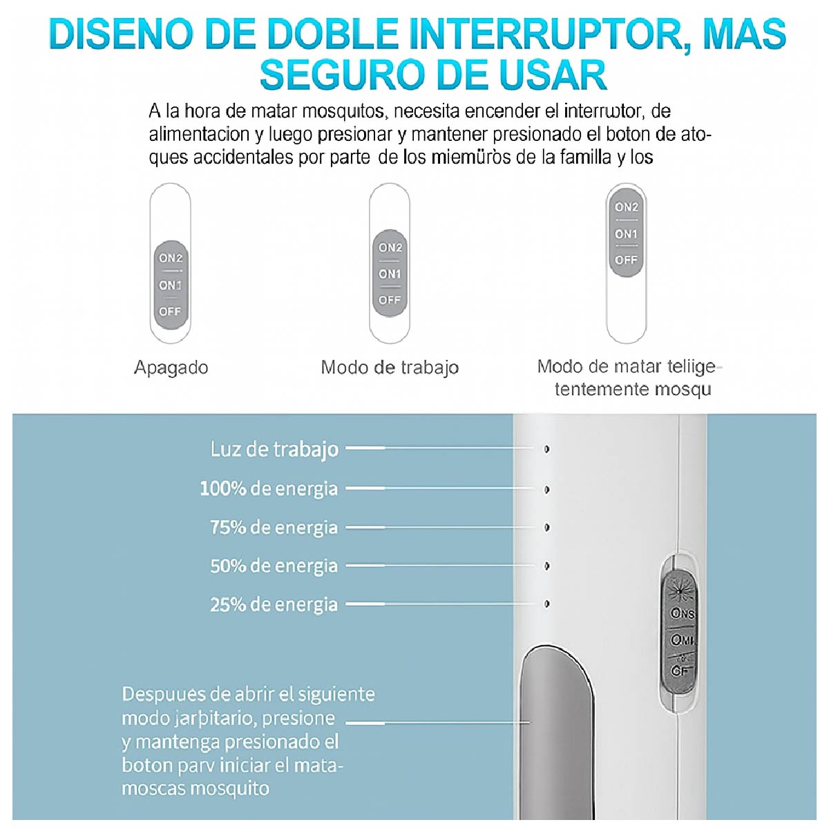 Raqueta Eléctrica Anti Mosquitos 2 En 1 Con Luz Led Y Base