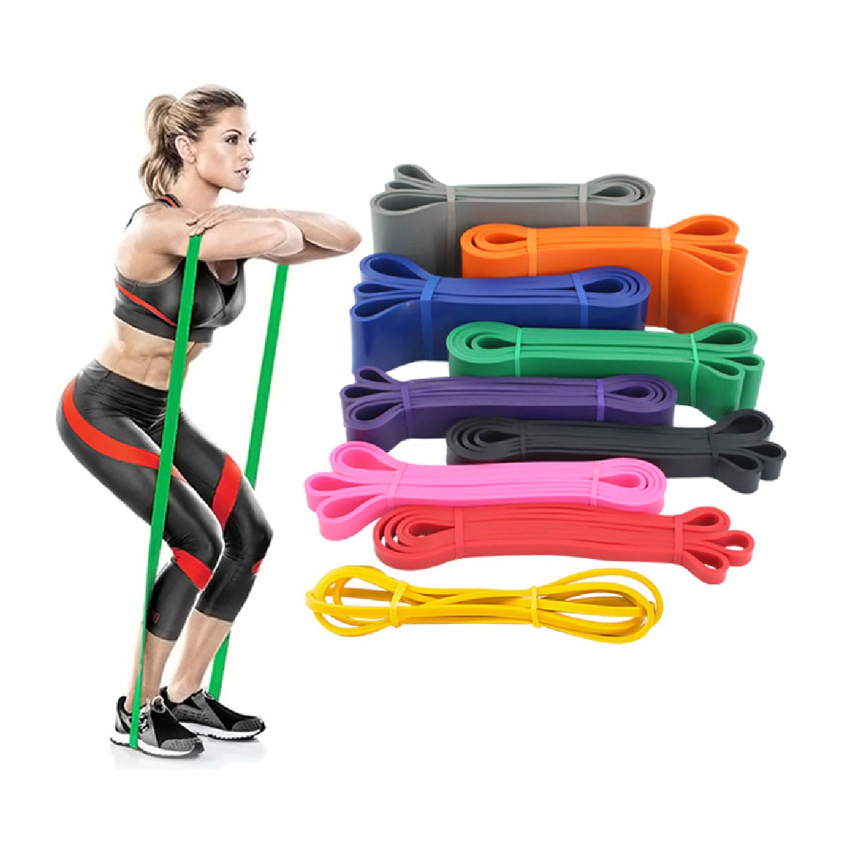Set 5 Bandas Elásticas Resistencia Fitnics + 2 Manijas + Bolso