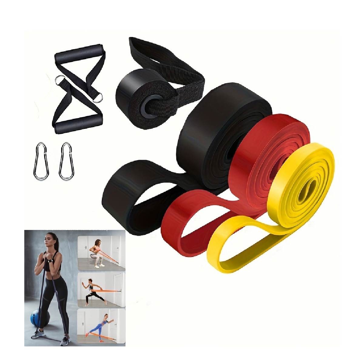 Set 5 Bandas Elásticas Resistencia Fitnics + 2 Manijas + Bolso