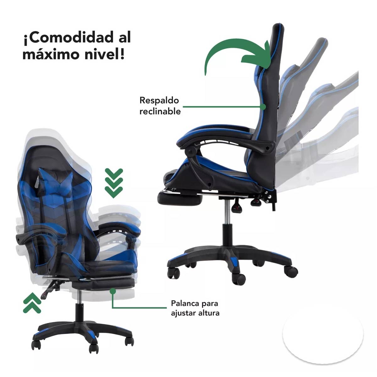 Silla Gamer Reclinable Reforzada Apoyapies Comoda Premium