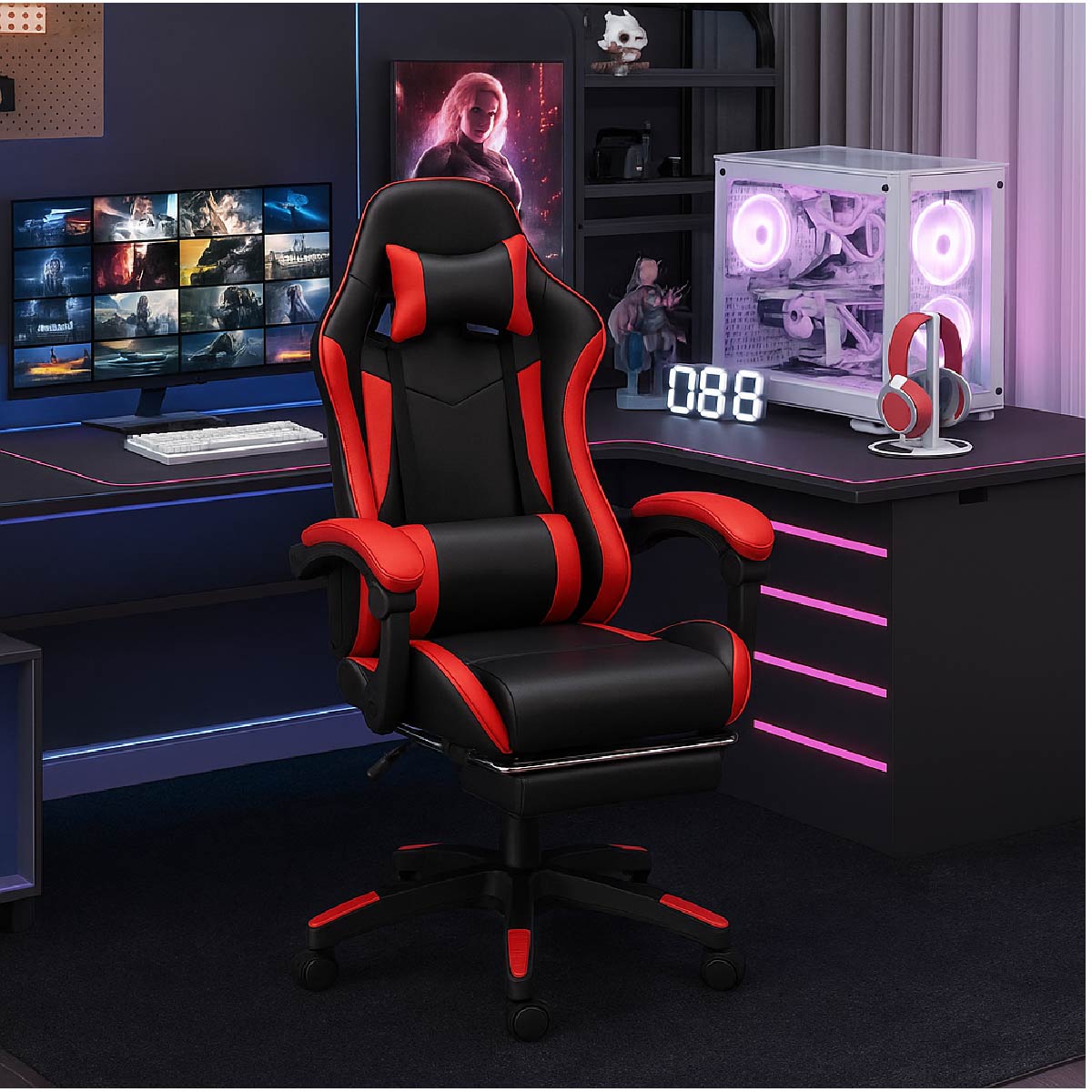 Silla Gamer Reclinable Reforzada Apoyapies Comoda Premium