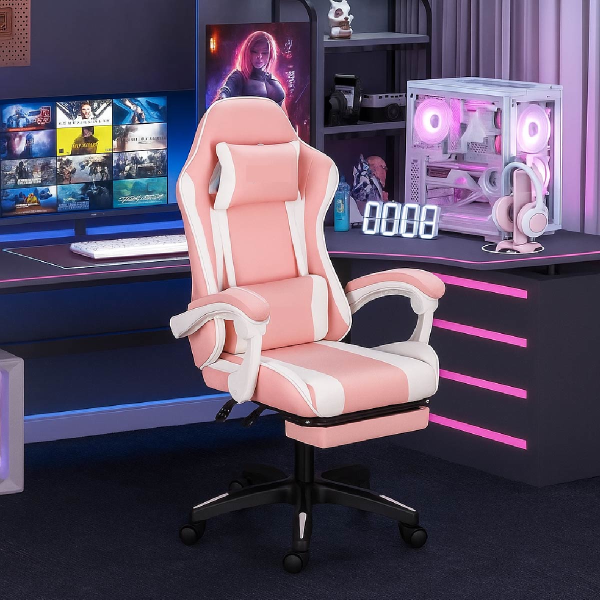 Silla Gamer Reclinable Reforzada Apoyapies Comoda Premium