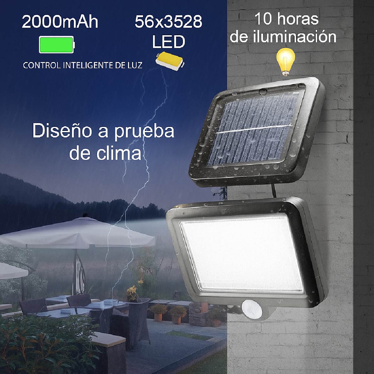 Foco Lámpara Solar Led 100w Sensor Movimiento Exterior