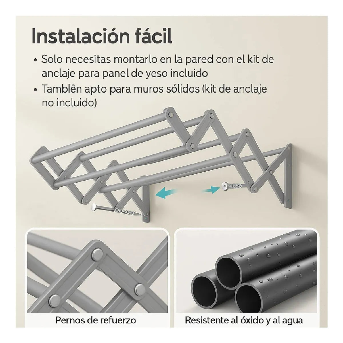 Tender Plegable De Pared De Acero Reforzado Color Gris