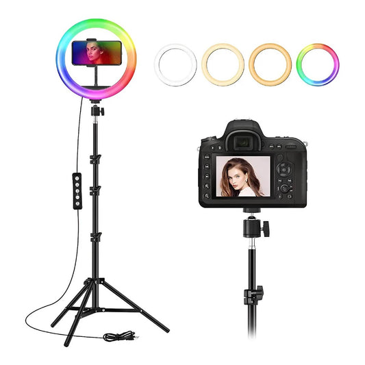 Aro Anillo Luz Led Rgb 26cm Multi Color Con Tripode 2 Metros