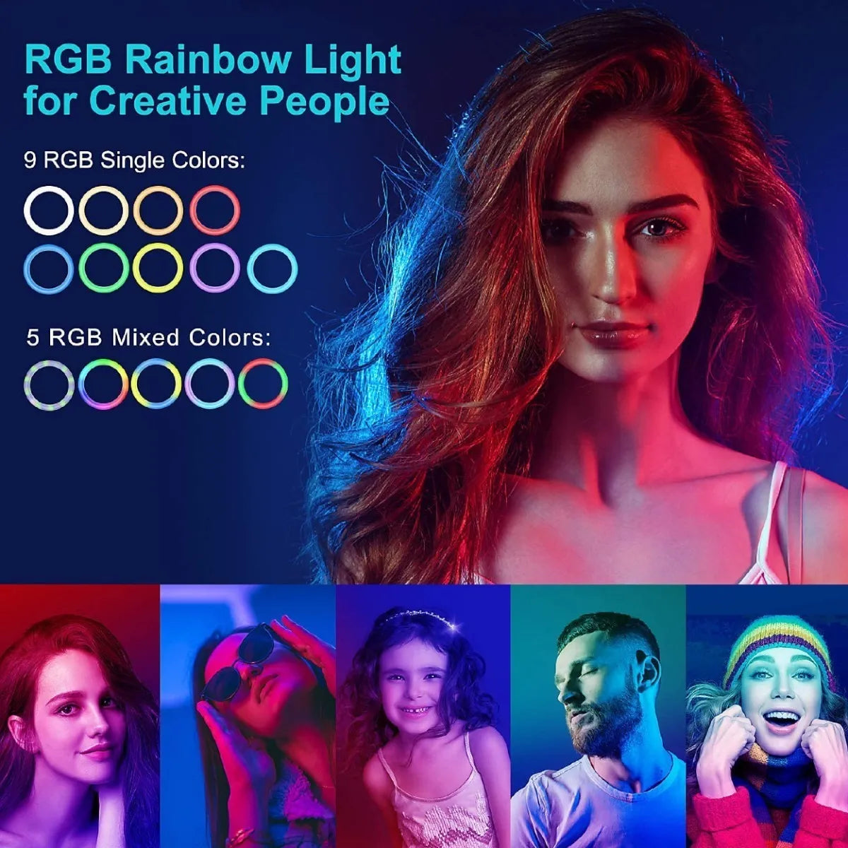 Aro Anillo Luz Led Rgb 26cm Multi Color Con Tripode 2 Metros