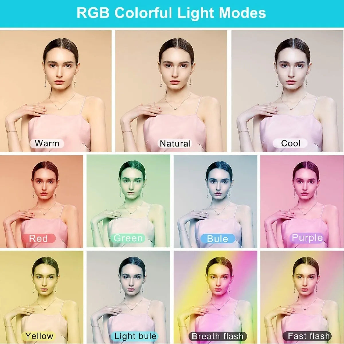 Aro Anillo Luz Led Rgb 26cm Multi Color Con Tripode 2 Metros