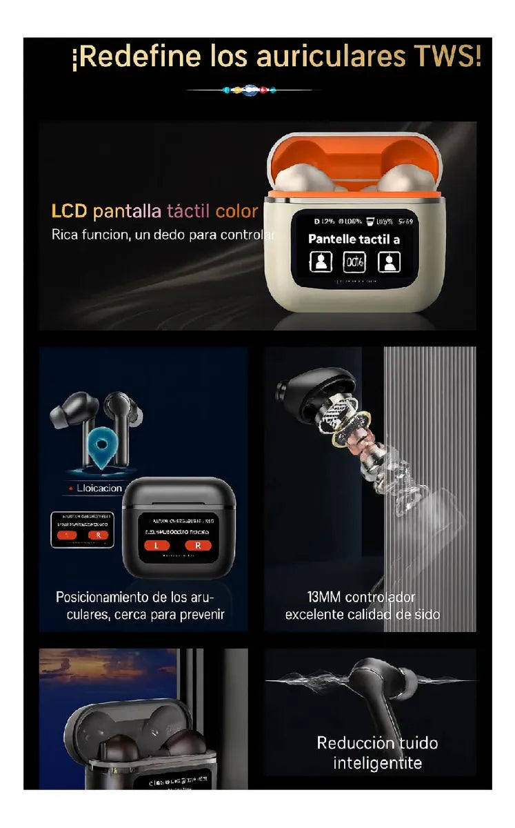 Auriculares Bluetooth YW09 con Pantalla LCD Táctil
