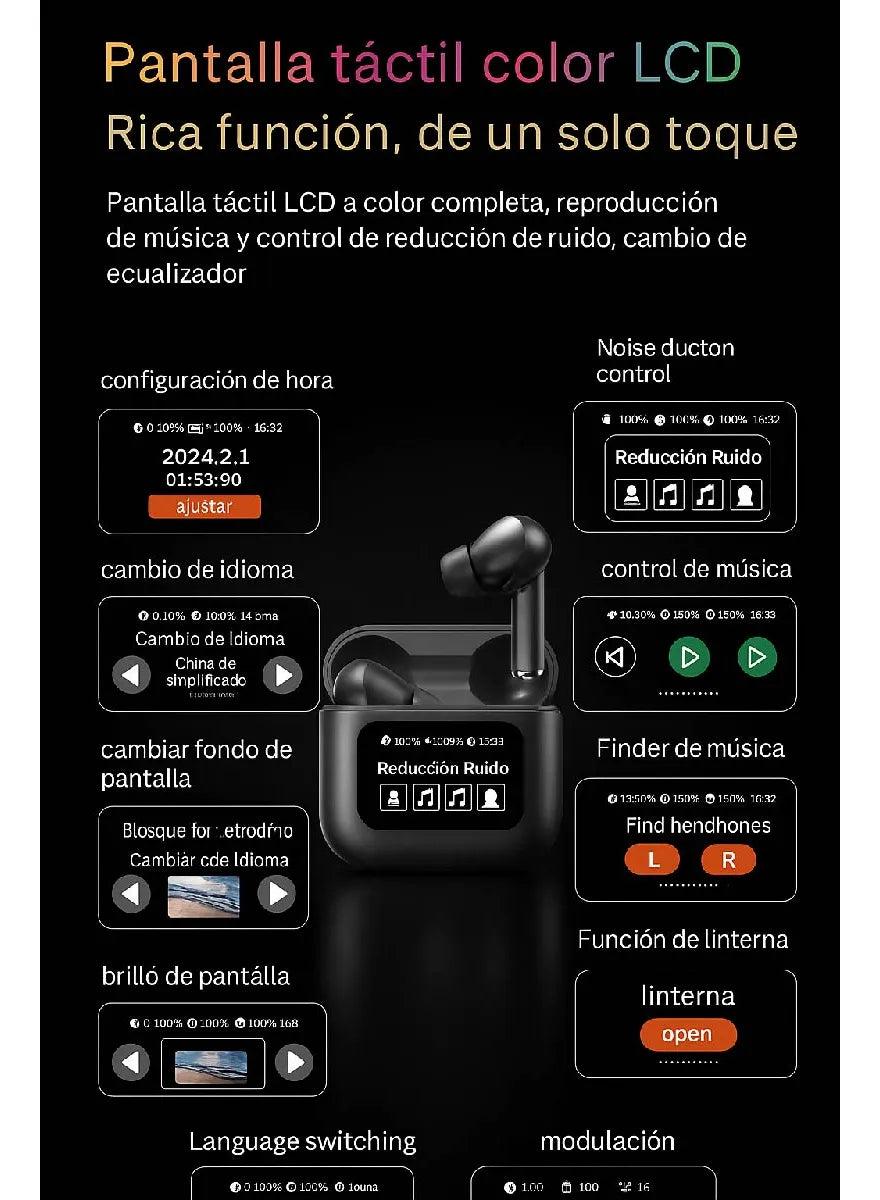 Auriculares Bluetooth YW09 con Pantalla LCD Táctil