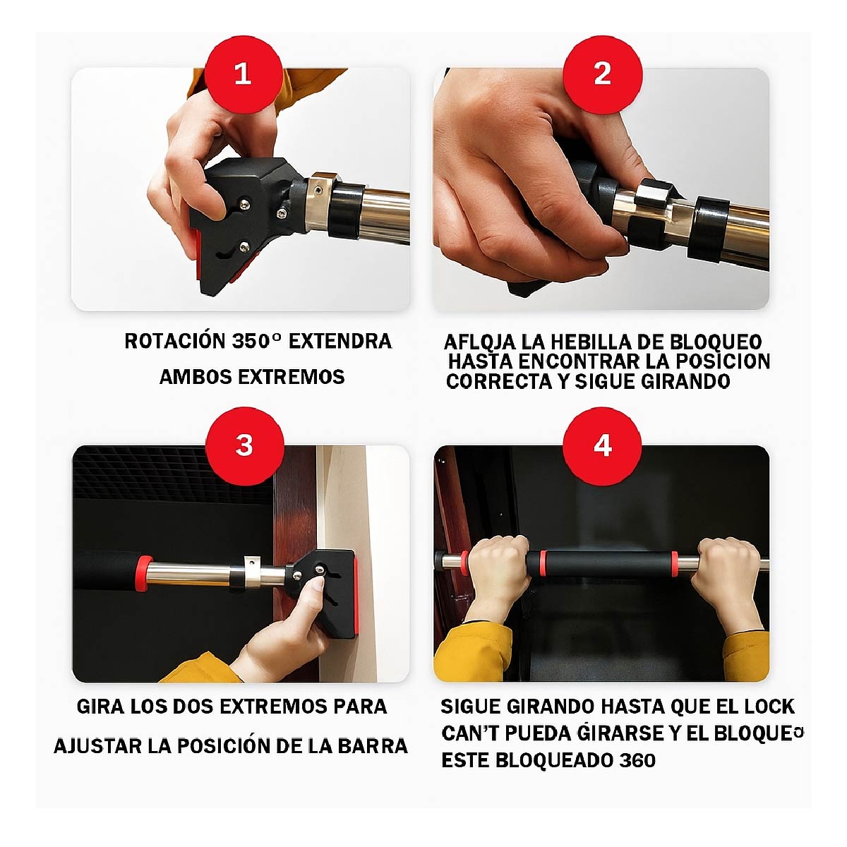 Barra De Ejercicio Multifunción Ajustable Y Antideslizante Negro