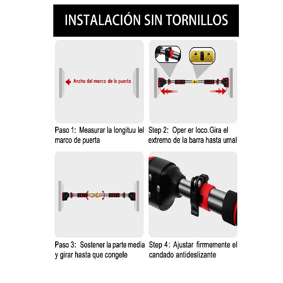 Barra De Ejercicio Multifunción Ajustable Y Antideslizante Negro