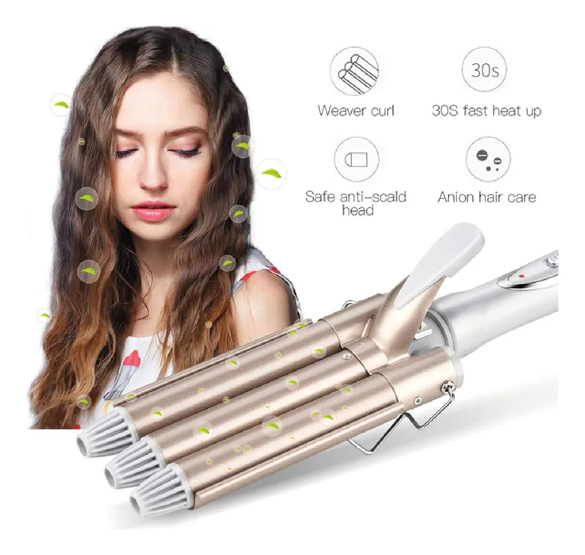 Buclera Rizador Triple Rodillo De Pelo Profesional Kemei 45w