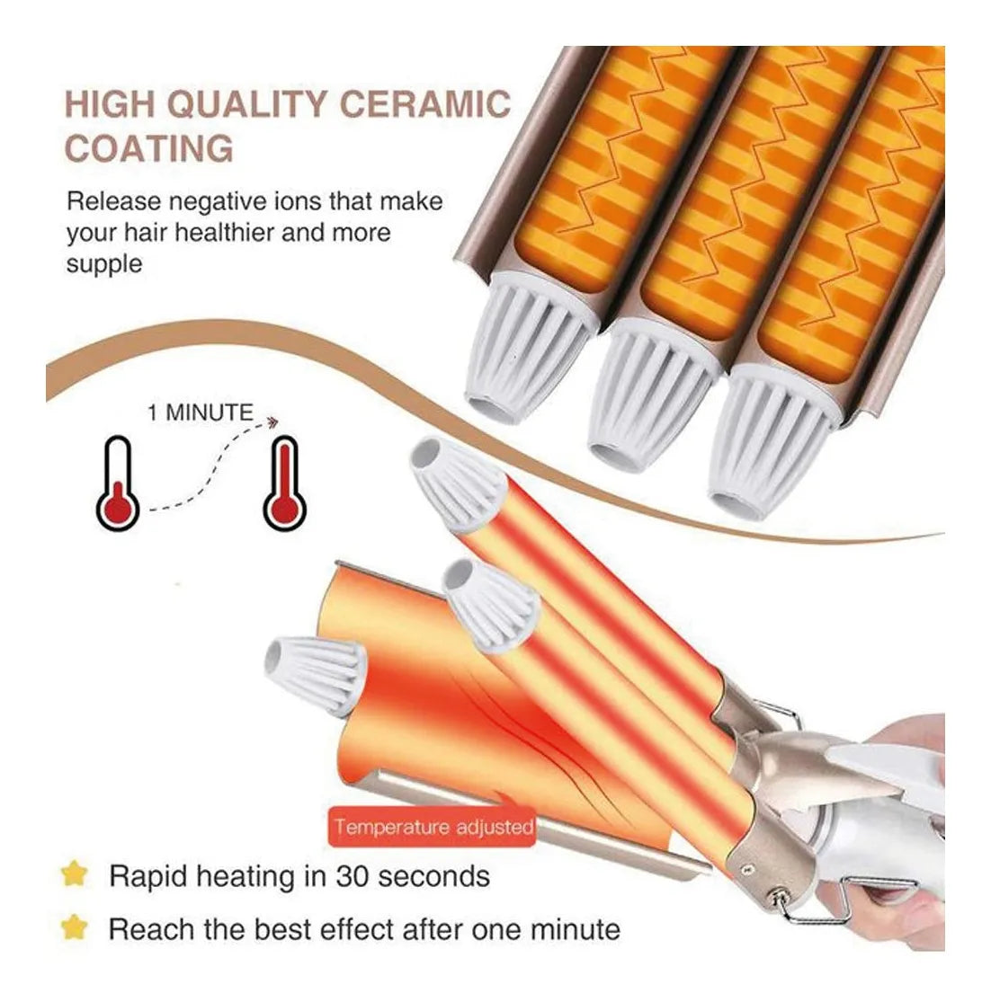 Buclera Rizador Triple Rodillo De Pelo Profesional Kemei 45w