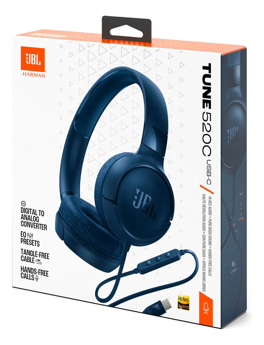 Auriculares Audífonos Jbl Tune 520 Con Cable Tipo C Blue