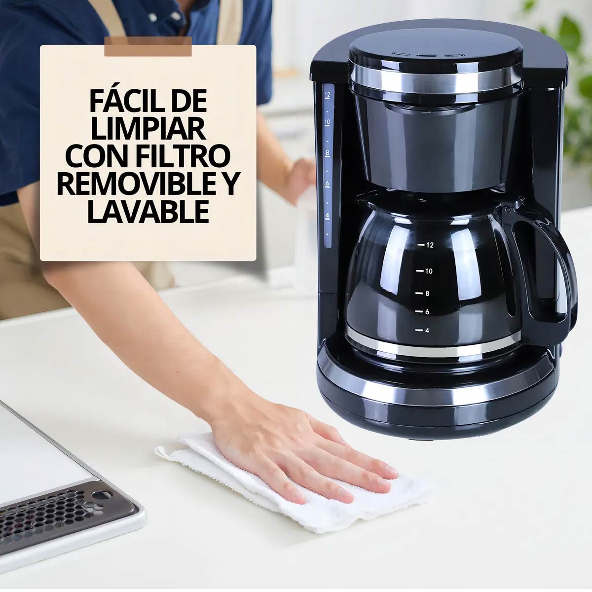 Cafetera De Vidrio Automatica Marvo Hcm-045 1.5l De 12 Tazas Color Negro