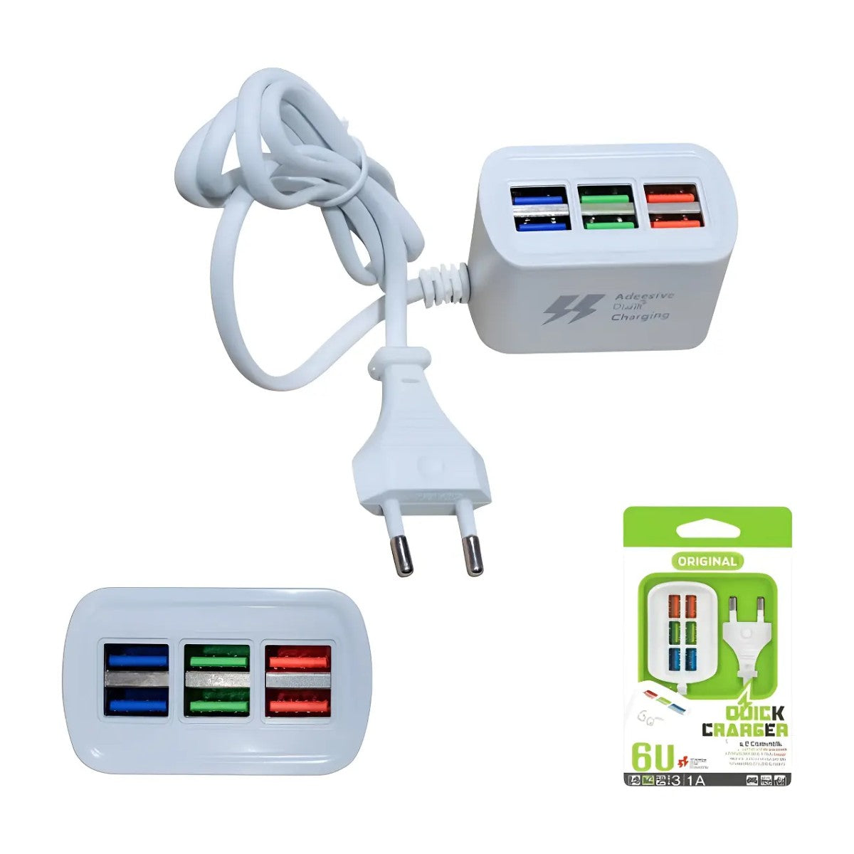 Zapatilla cargador USB de 6 puertos 3.1A