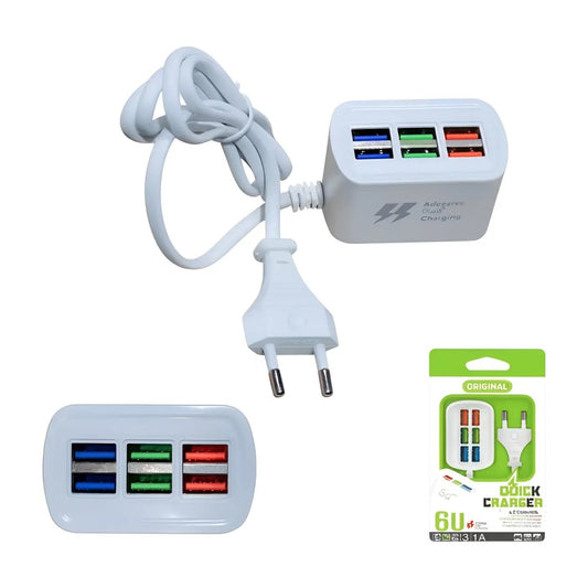 Zapatilla cargador USB de 6 puertos 3.1A