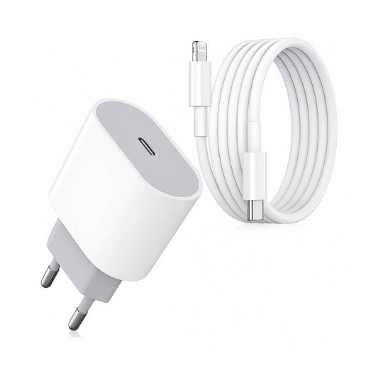Cargador Carga Rapida Para iPhone + Cable 1 Metro Datos Color Blanco