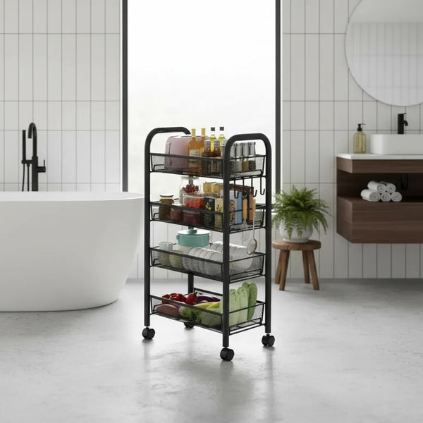 Carro Organizador Metálico 4 Estantes Con Ruedas Baño Cocina