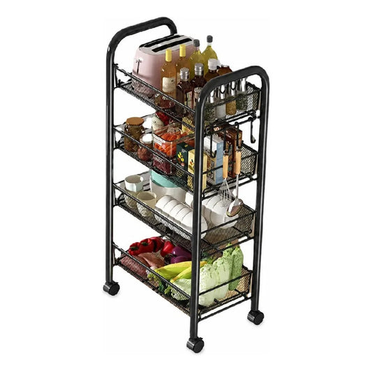 Carro Organizador Metálico 4 Estantes Con Ruedas Baño Cocina