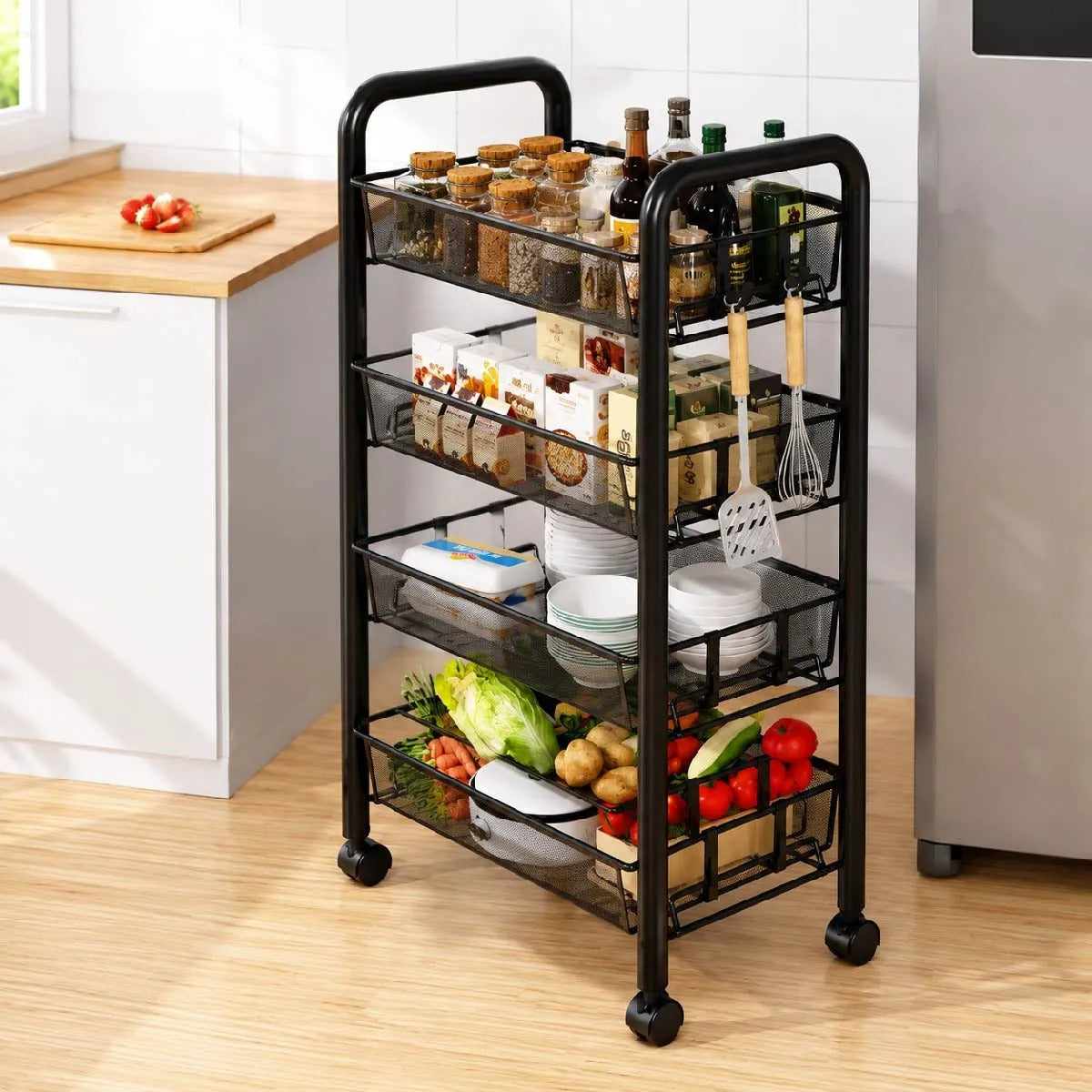 Carro Organizador Metálico 4 Estantes Con Ruedas Baño Cocina