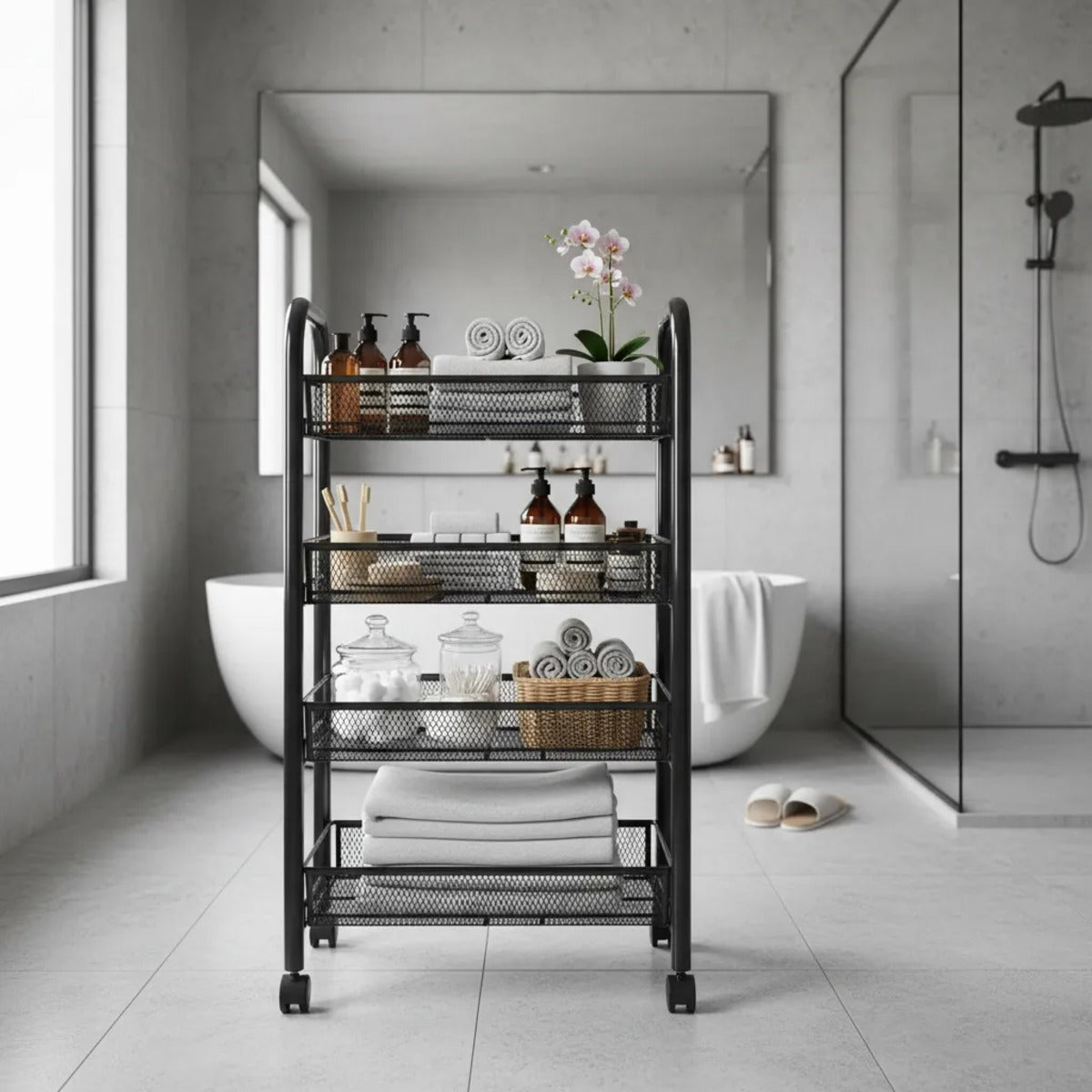 Carro Organizador Metálico 4 Estantes Con Ruedas Baño Cocina