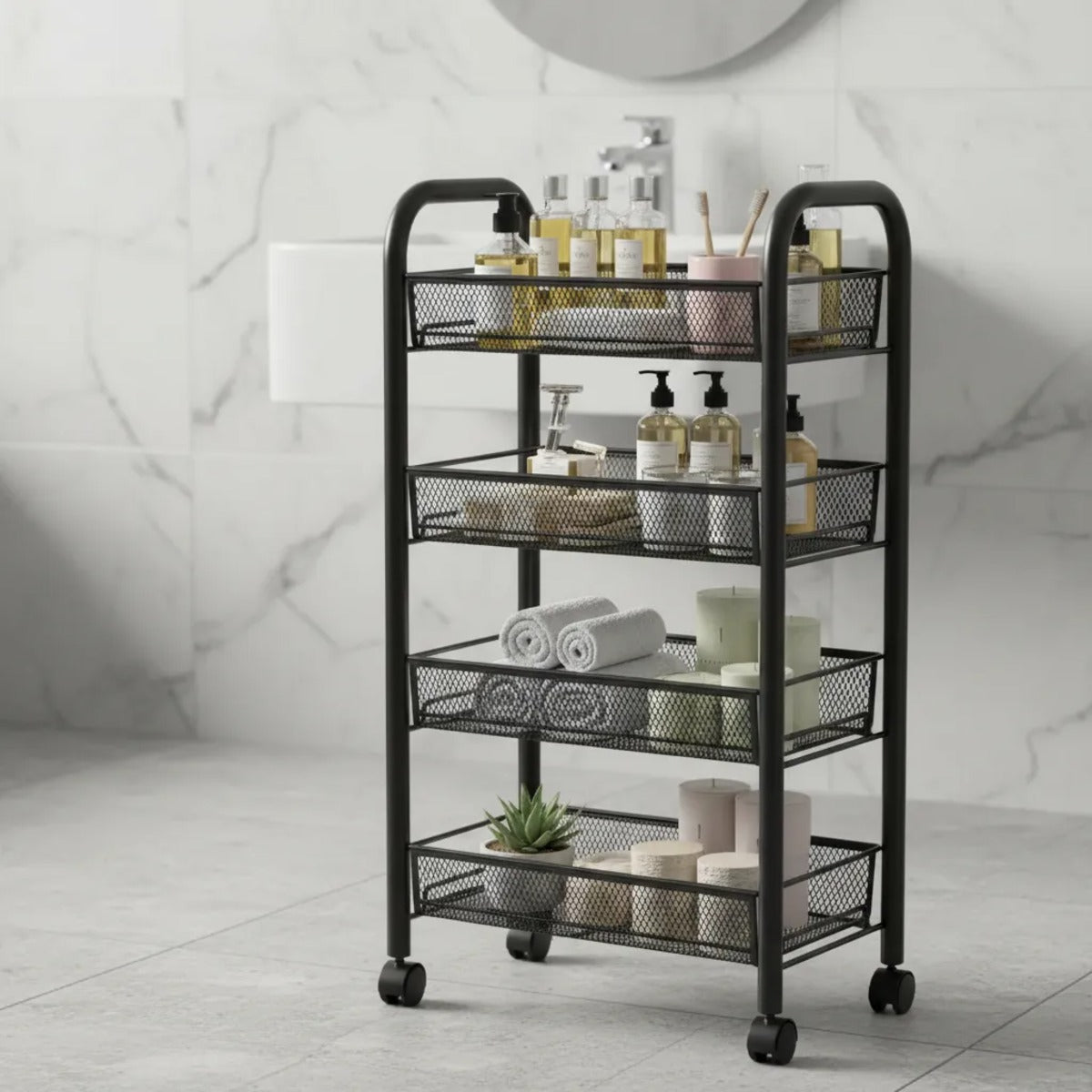 Carro Organizador Metálico 4 Estantes Con Ruedas Baño Cocina