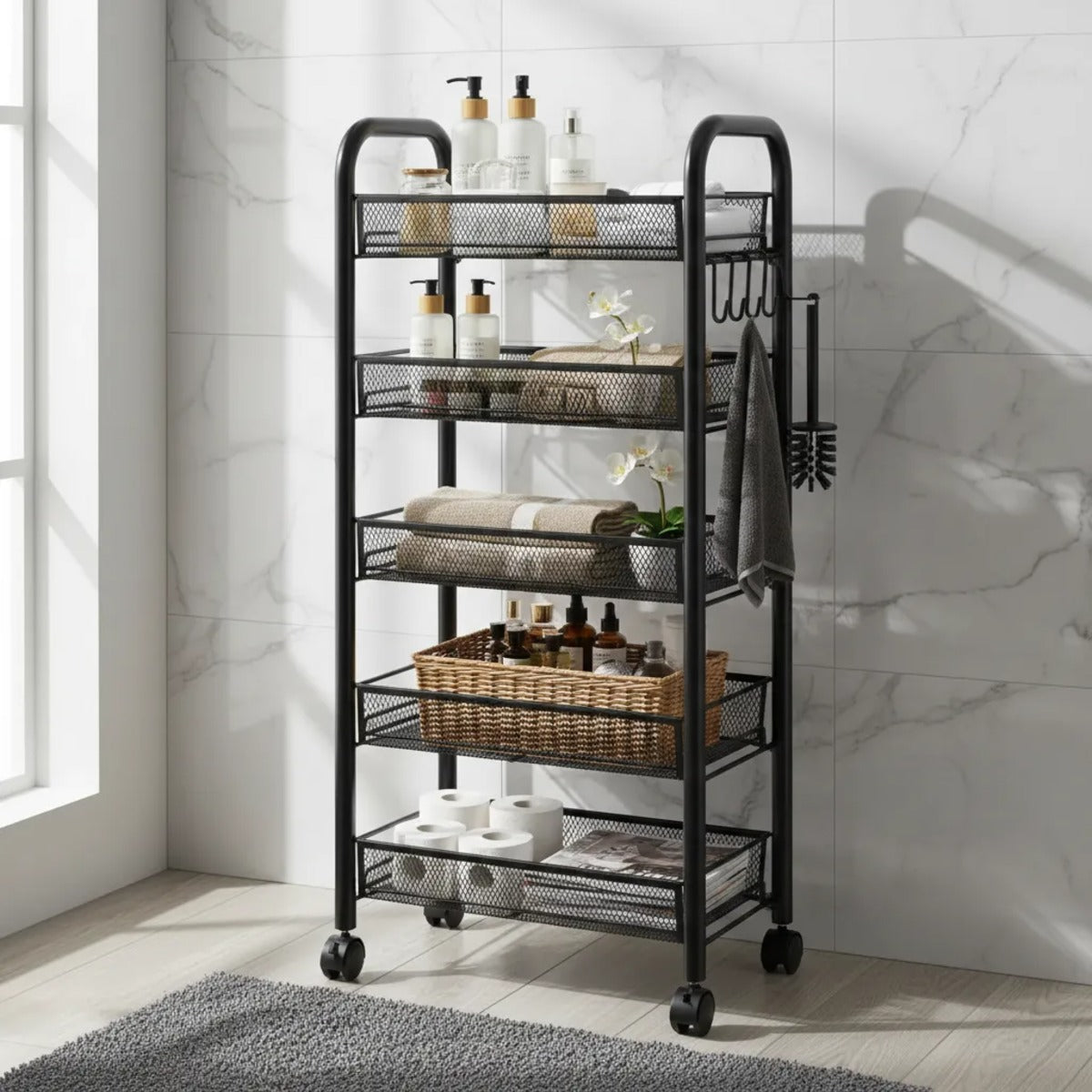 Carro Organizador Metálico 5 Estantes Con Ruedas Baño Cocina