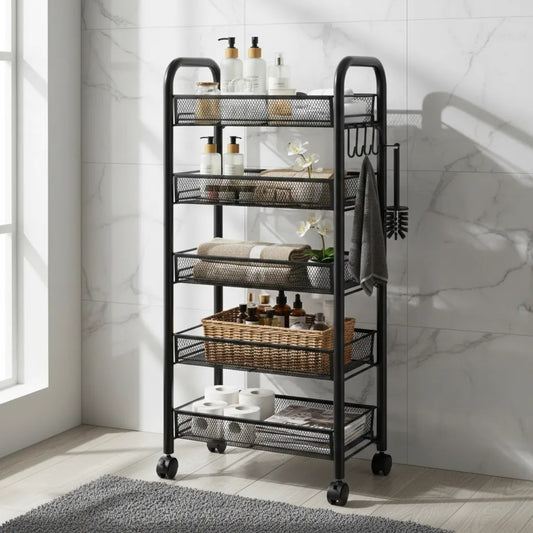 Carro Organizador Metálico 5 Estantes Con Ruedas Baño Cocina