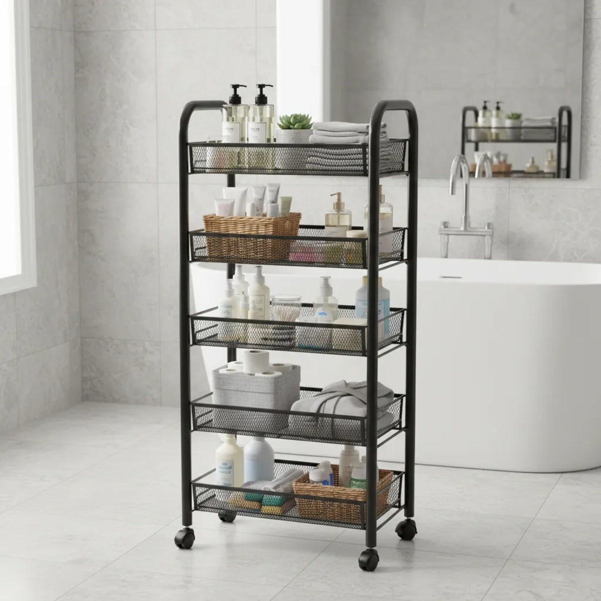 Carro Organizador Metálico 5 Estantes Con Ruedas Baño Cocina