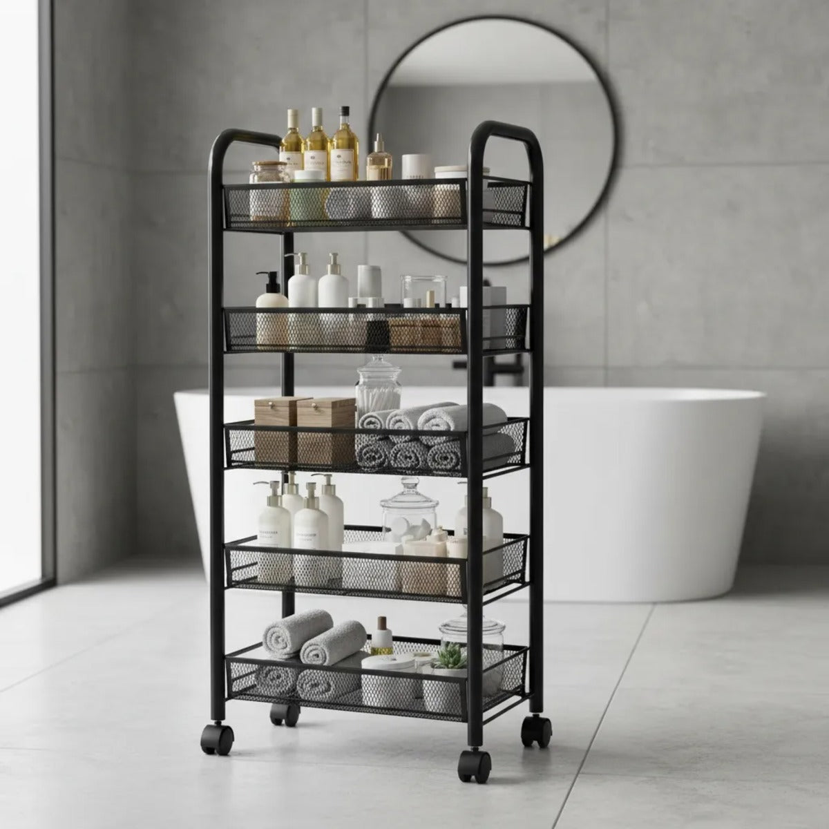 Carro Organizador Metálico 5 Estantes Con Ruedas Baño Cocina