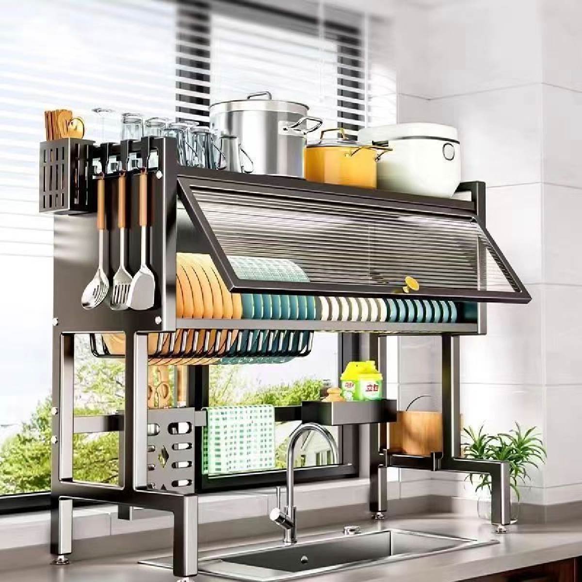 Escurridor De Loza Organizador Platos Utensilios Cocina 65cm - Negro