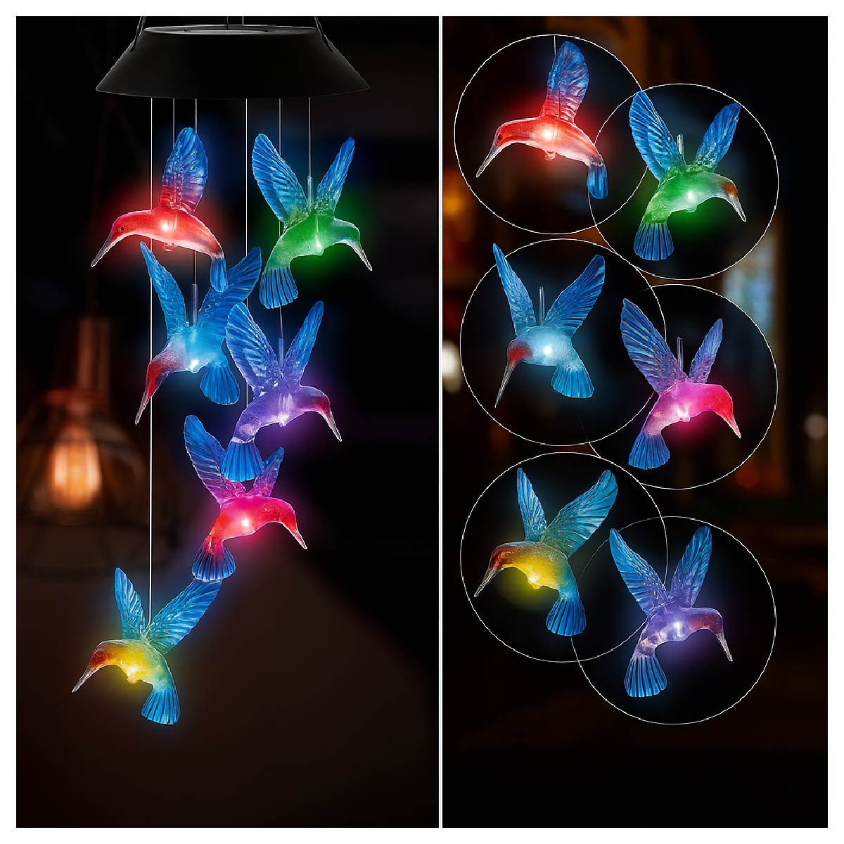 Colgante Solar Led Colibrí Campanilla De Viento Decoracion