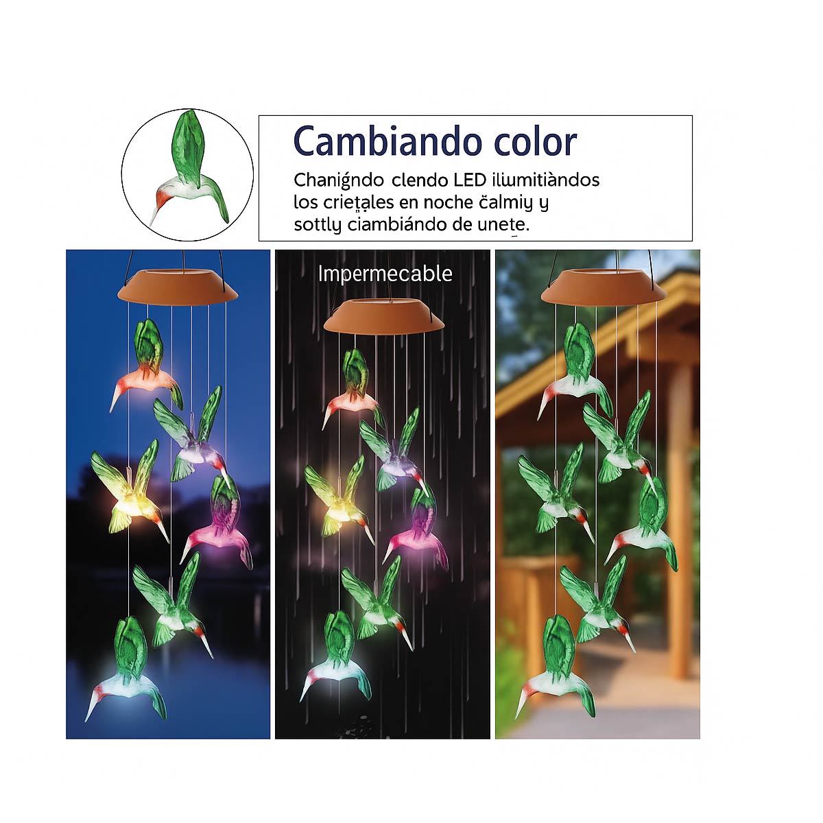 Colgante Solar Led Colibrí Campanilla De Viento Decoracion