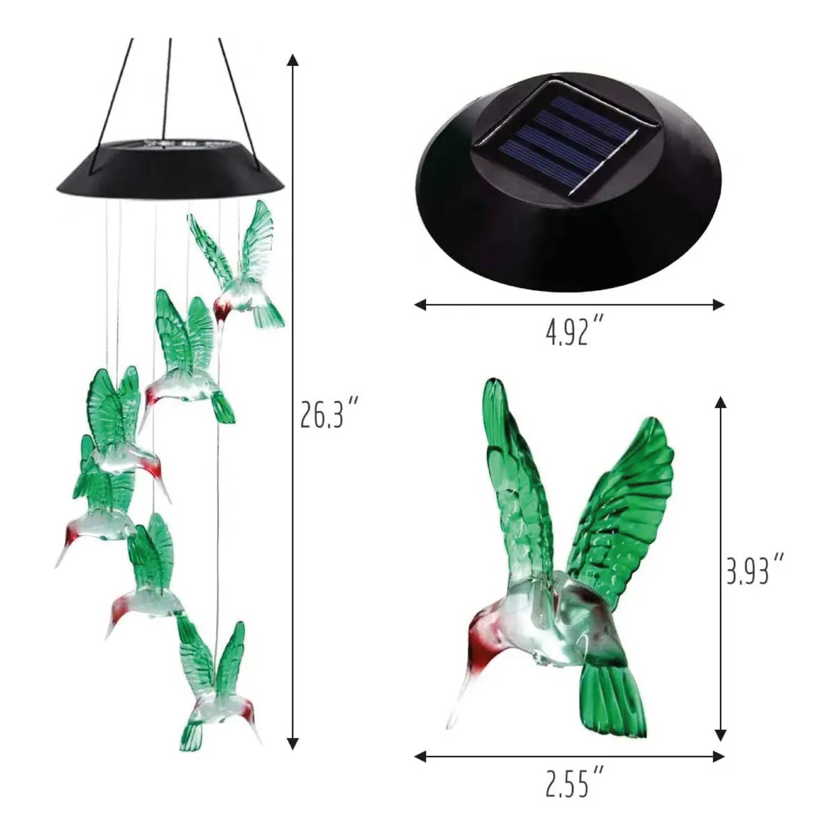 Colgante Solar Led Colibrí Campanilla De Viento Decoracion