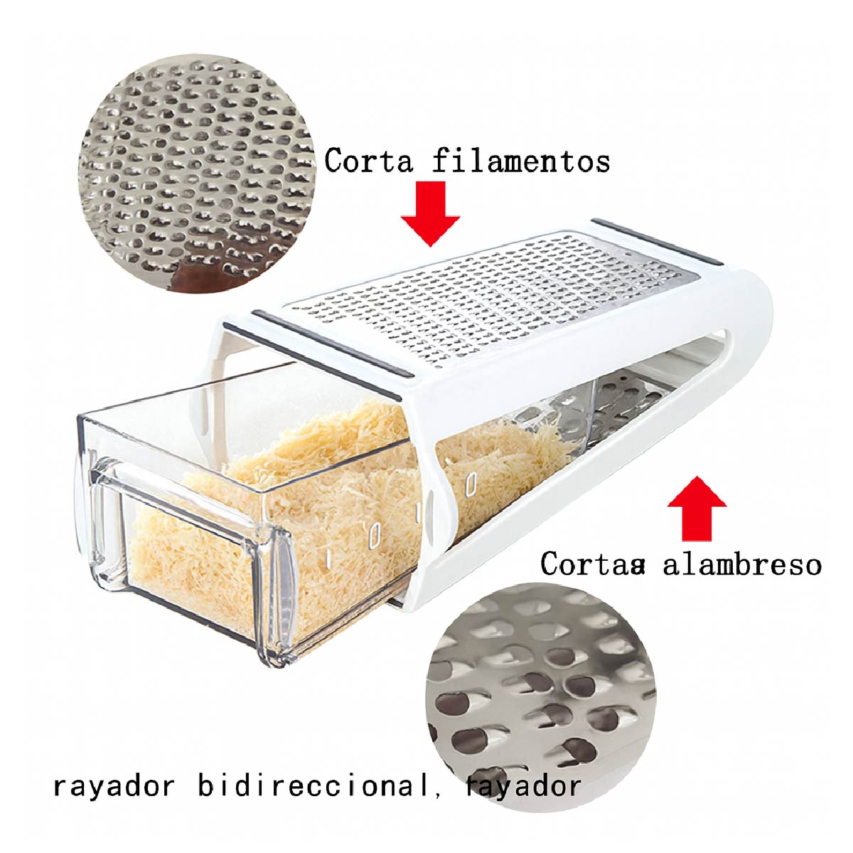 Rallador Doble Con Recipiente Queso Verduras Cocina Blanco