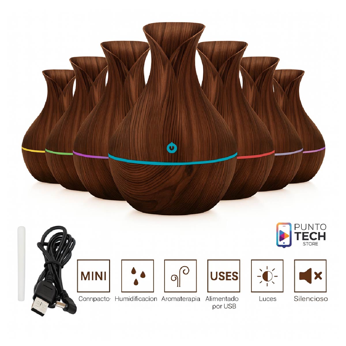 Difusor Aromatizador LED de Madera – Elegancia, aroma y relax