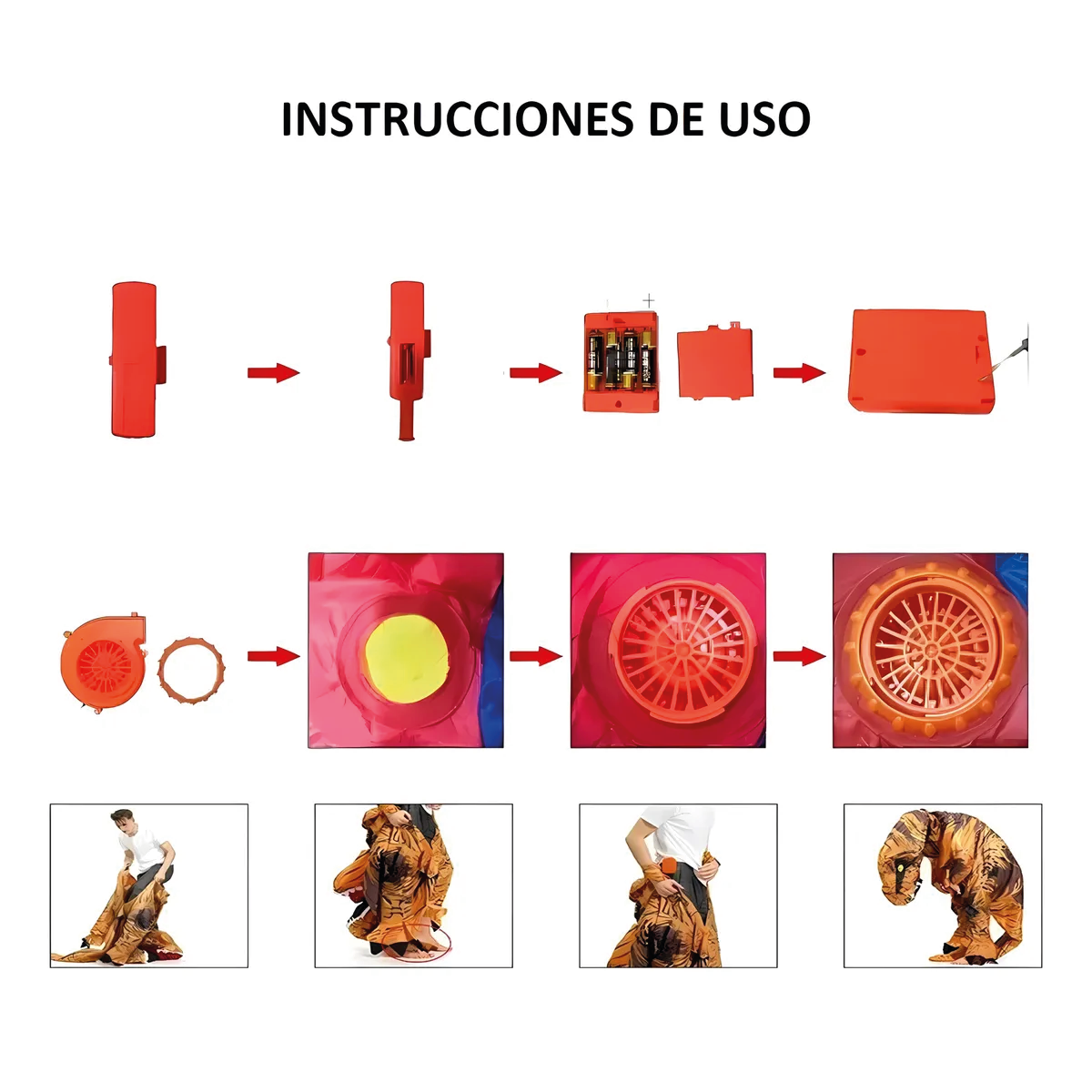 Disfraz Dinosaurio T Rex Inflable + Inflador Cotillón Adulto