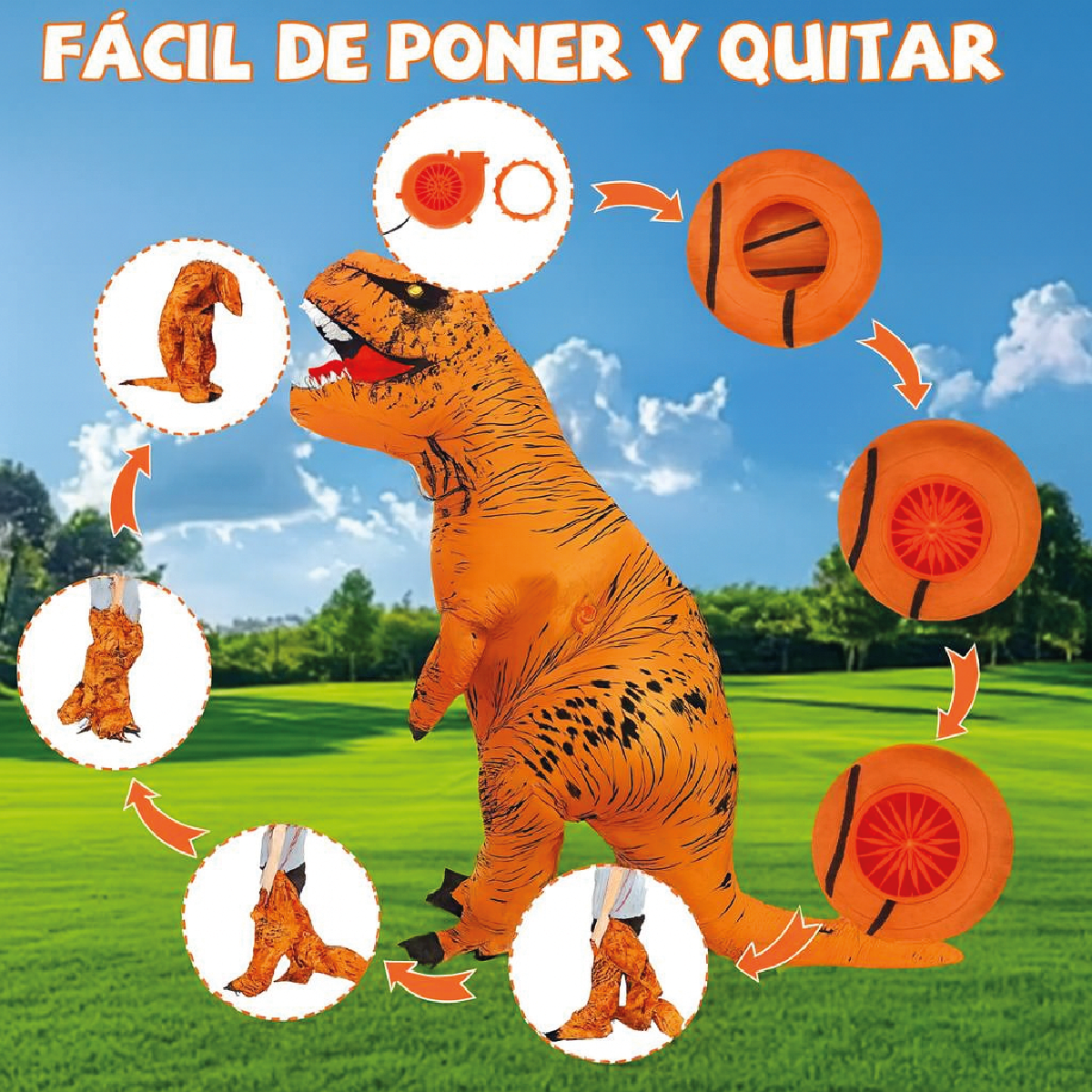 Disfraz Dinosaurio T Rex Inflable + Inflador Cotillón Adulto
