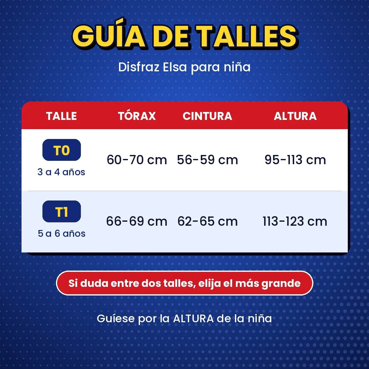 Guía de talles disfraz Elsa
