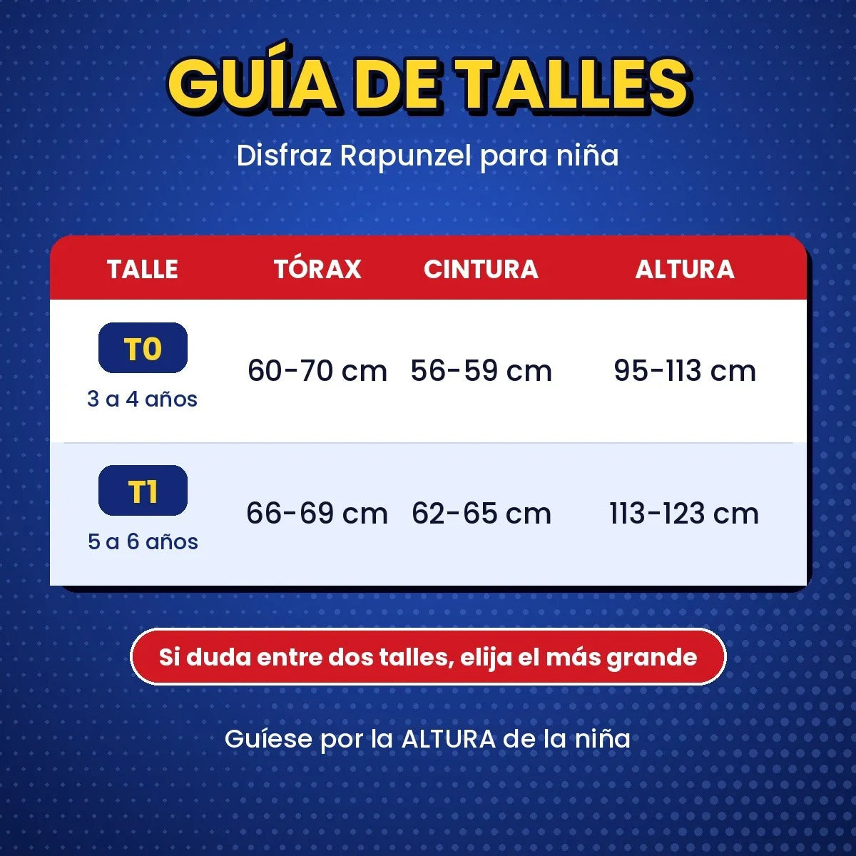 Guía de talles disfraz Rapunzel