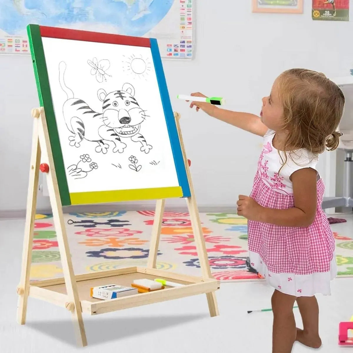 Pizarra Infantil 2 En 1 Reversible Tiza Imantada Niños