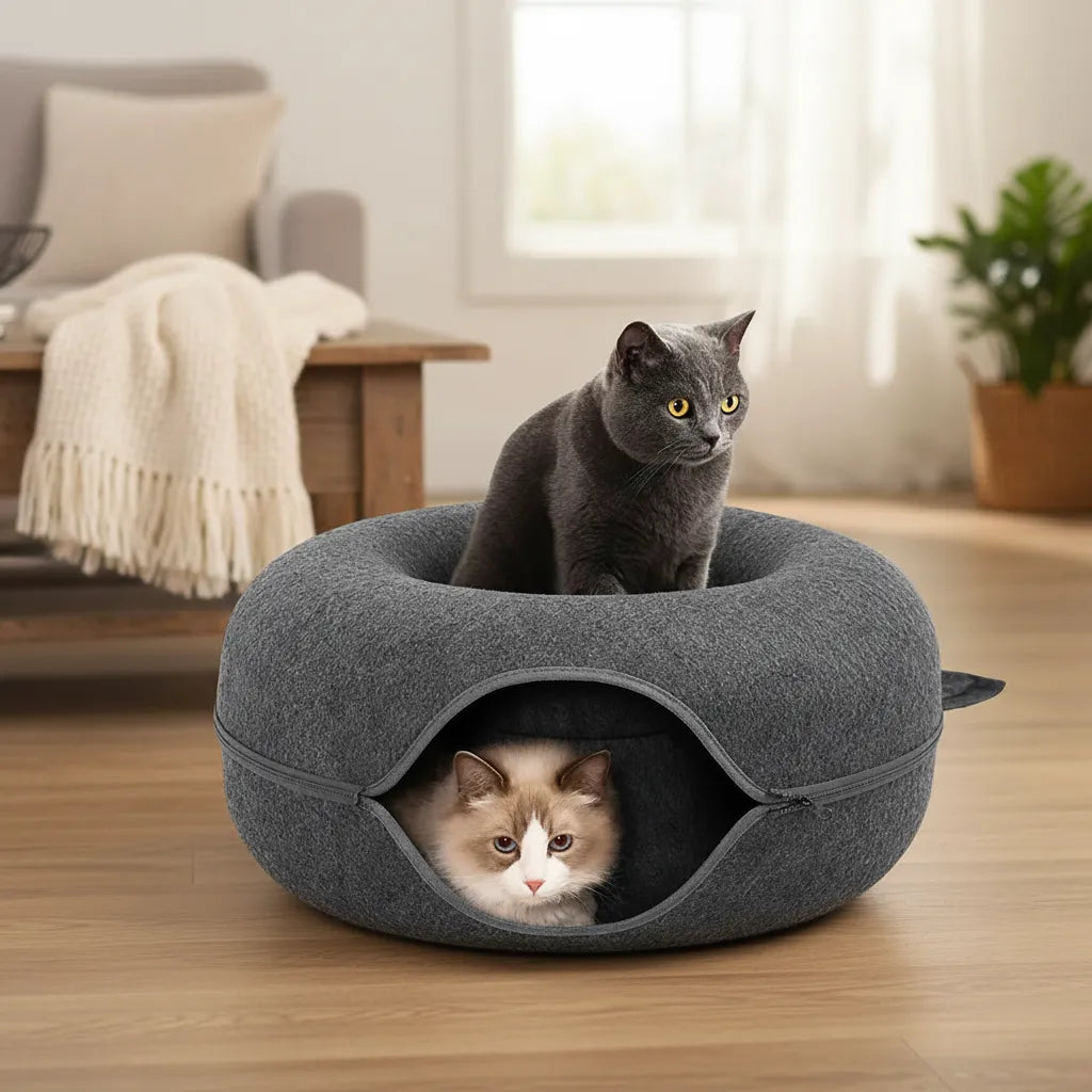 Cama Túnel Rascador para Gatos Dona de Fieltro Suave 2 en 1
