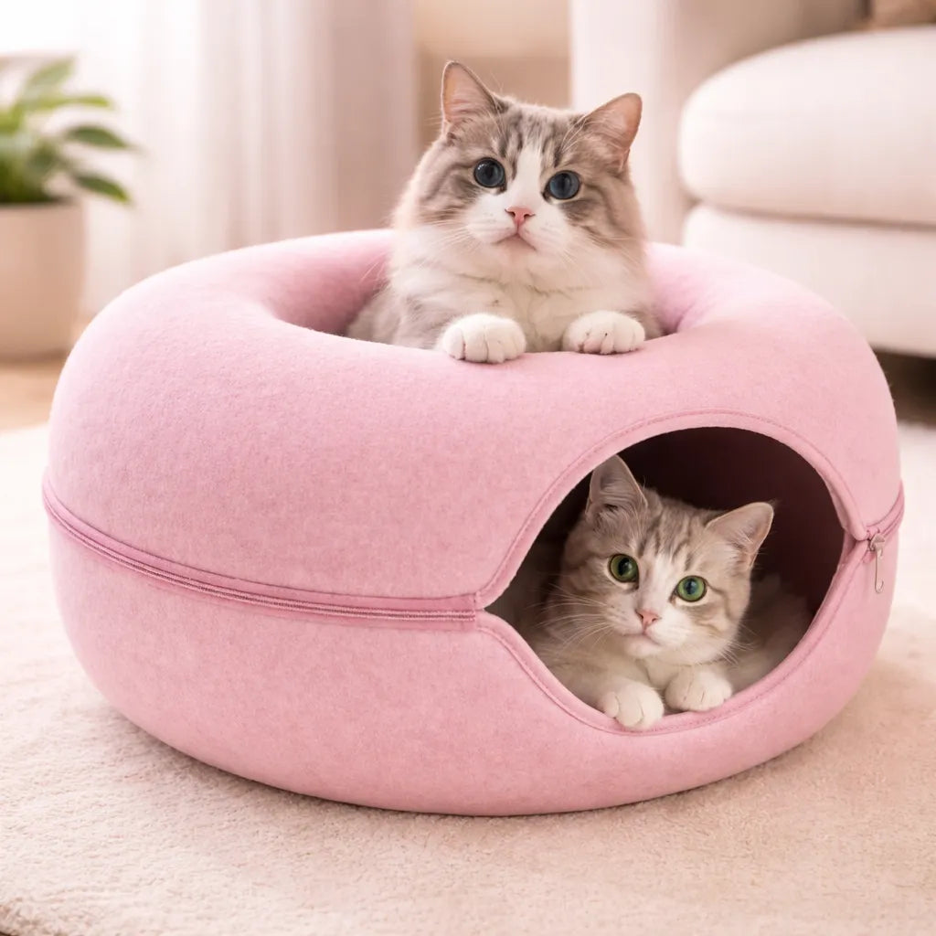 Cama Túnel Rascador para Gatos Dona de Fieltro Suave 2 en 1