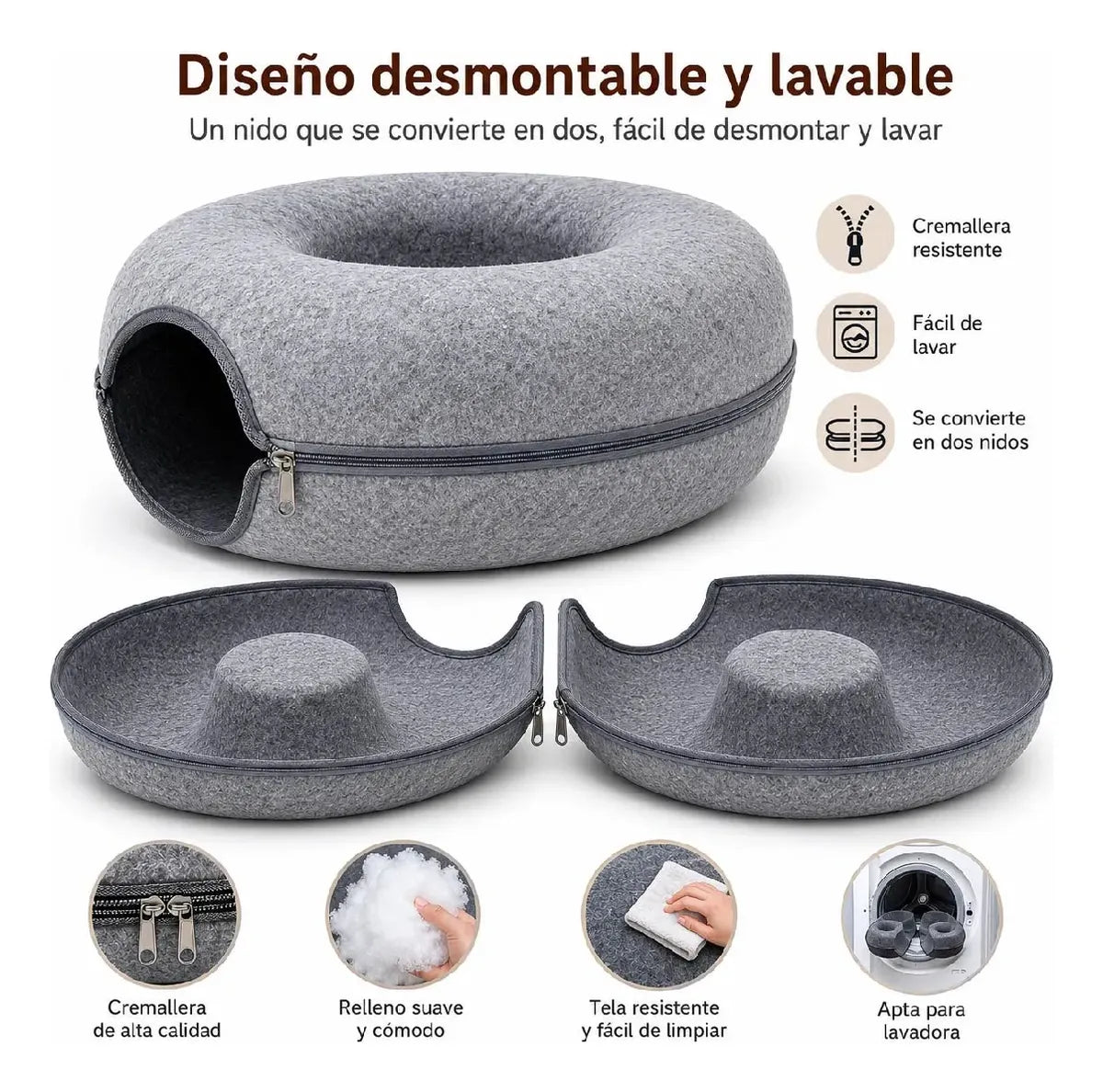 Cama Túnel Rascador para Gatos Dona de Fieltro Suave 2 en 1