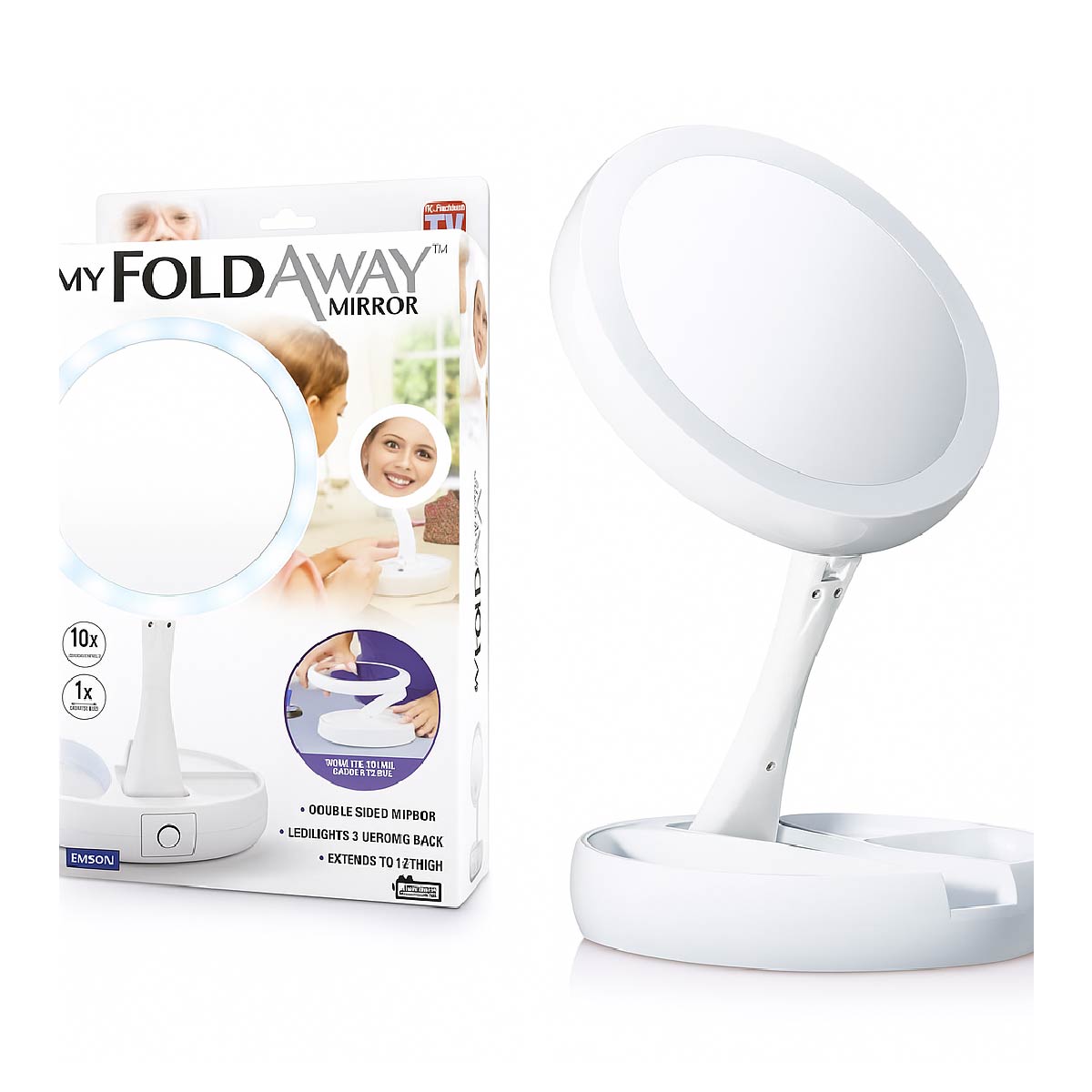 Espejo Plegable Para Maquillaje Doble Cara Con Luz Led - Blanco